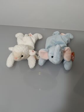 TY Beanie Babies Plushies Fleece The Lamb and Peanut The Elephant Set Of 2